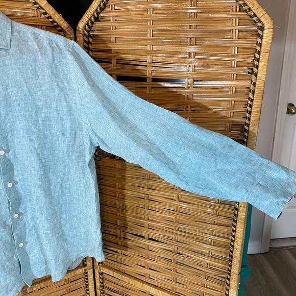 Murano Baird McNutt 100% Linen Button Up Shirt Blue Long Sleeve Men’s Large - Picture 3 of 7